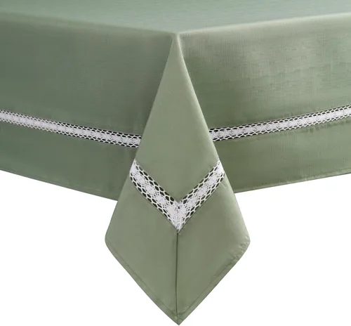 Vista 29 de EHouseHome Mantel de tela resistente con encaje blanco, impermeable, sin arrugas, resistente a las manchas, a prueba de aceite, para comedor