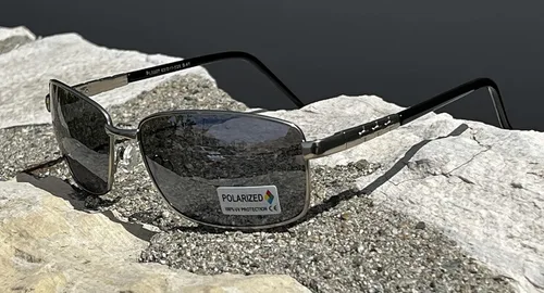 Vista 5 de Gafas de sol polarizadas con marco de metal rectangular ancho para hombres grandes extra grandes
