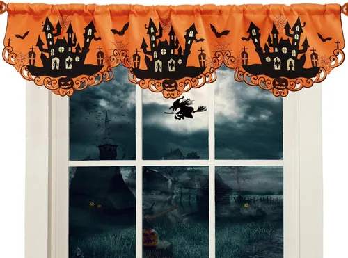 Vista 14 de Cenefa de Cortina de Ventana de Cocina con Bolsillo para Barra Bordada de Bastón de Caramelo de Navidad y Fiestas A 58 × L 14 Pulgadas