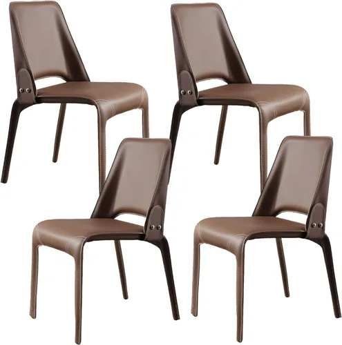 Vista 14 de JKGHK Leather Dining Chairs, Armless Room Chairs, Upholstered Kitchen Chair with Backrest, Side Chair with Metal Legs, for Bedroom, Cafe Brown