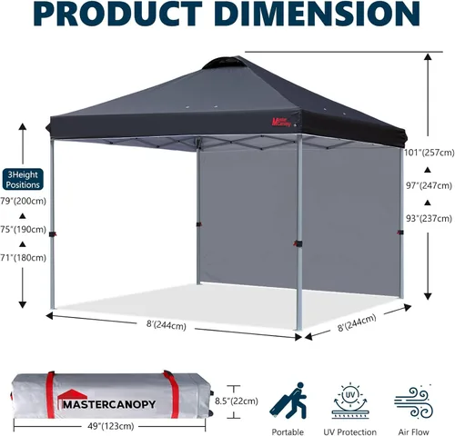 Vista 5 de MASTERCANOPY Tienda de campaña desplegable duradera con 1 pared lateral (8 x 8 pies, negro)