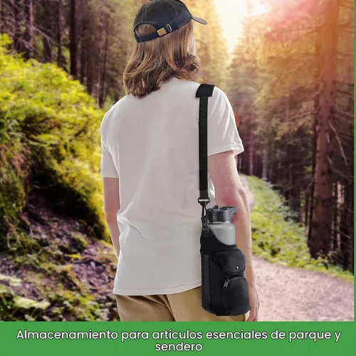 Vista 3 de Smooth Trip One Size Stretch Water Bottle Holder with Strap - Insulating Neoprene Bottle Holder for Walking with Storage and Phone Pocket, Fits up