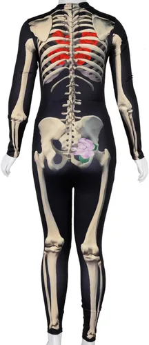 Vista 5 de ALBIZIA Disfraz de esqueleto de calavera para mujer, overol de Halloween para cosplay