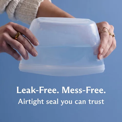 Vista 3 de Bolsas reutilizables de almacenamiento de alimentos Stasher de silicona premium, paquete de 4, transparentes, bolsas de almacenamiento de alimentos
