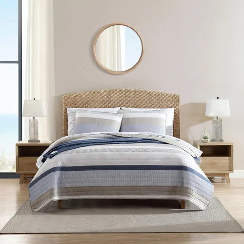 Vista 12 de Nautica - Juego de edredón tamaño individual, ropa de cama de algodón suave y transpirable con sensación de peso medio, juego de cama reversible