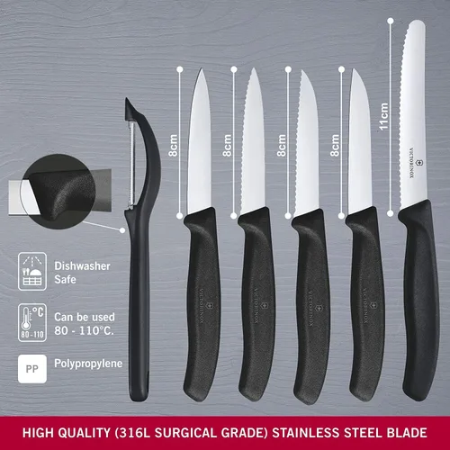 Vista 2 de Victorinox Swiss Classic - Juego de cuchillos de pelar, 6 piezas Negro