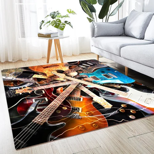 Vista 2 de Alfombra de área grande lavable de 5 x 6 pies para sala de estar, dormitorio, decoración del hogar, guitarra, música, instrumentos musicales