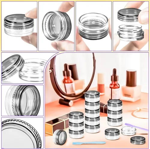Vista 3 de 100 paquetes de botes de plástico de 3 g con tapas, botes de cosméticos redondos transparentes de 3 ml, botes de maquillaje de 3 gramos