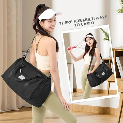 Vista 5 de Bolsa de gimnasio para mujeres y hombres con compartimento para zapatos, bolsa de lona deportiva para artículos personales, bolsas de viaje pequeñas