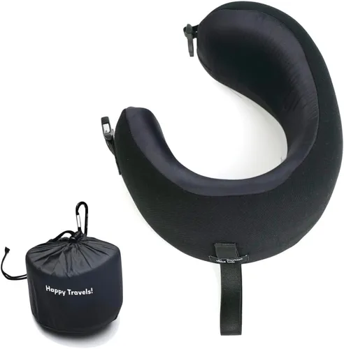 Vista 19 de C CUSHION LAB Almohada de viaje, galardonado diseño ergonómico patentado para mentón y cuello, almohada de espuma viscoelástica para el cuello Azul