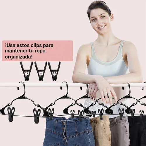 Vista 5 de TOFIIGREM Clips de colgador negros 30 PIEZAS, clips de perchas de plástico perfectos para perchas de terciopelo de plástico, pines para ropa