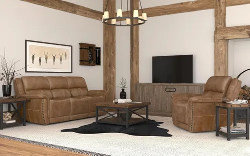 Vista 5 de Flexsteel Mesa de centro industrial rústica, mesa cuadrada de madera de acacia maciza con estante de almacenamiento, muebles de sala de estar