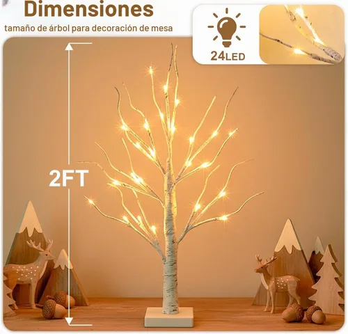 Vista 8 de EAMBRITE Árbol de abedul iluminado para decoración de Navidad para interiores para el hogar, paquete de 24 luces LED, funciona con baterías/USB