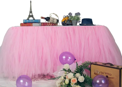 Vista 9 de Falda para mesa de tutú de tul, decoración de mesa rectangular o redonda para fiesta de boda, dama de honor, hermana, disfraz, moda de lujo Tutu-azul