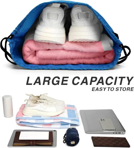 Vista 5 de Mochila deportiva con cordón BuyAgain resistente al agua, bolsa de cuerda deportiva para gimnasio, para mujeres y hombres, grande con cremallera