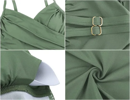 Vista 6 de Hilor Tankini envolvente para mujer, con control de abdomen, fruncido, con cuello en V, para nadar