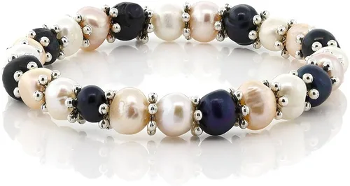 Vista 2 de Gem Stone King Juego de collar y aretes de perlas cultivadas de agua dulce multicolor de 7 a 0.315in, 18 pulgadas, Perla