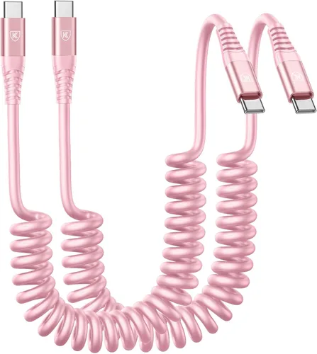 Vista 10 de Cable USB C a C de 3 pies, paquete de 2 cables de carga USB C en espiral para automóvil tipo C, cable de carga rápida para iPhone