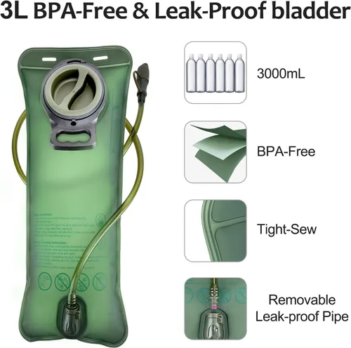 Vista 2 de Mochila de hidratación táctica con vejiga de agua de TPU 3L: Senderismo MOLLE Bolsa de día militar para caza para hombres y mujeres
