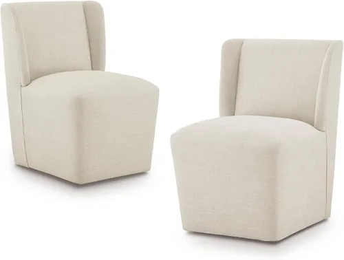 Vista 38 de KISLOT Juego de 1 sillas de comedor tapizadas con ruedas, color beige