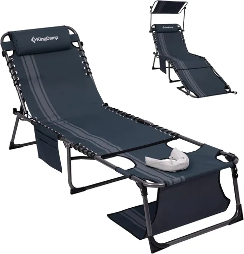 Vista 13 de [Usado] KingCamp Tumbona plegable, resistente y ajustable, 5 posiciones, para tomar el sol, para tomar el sol, silla plana para playa, campamento