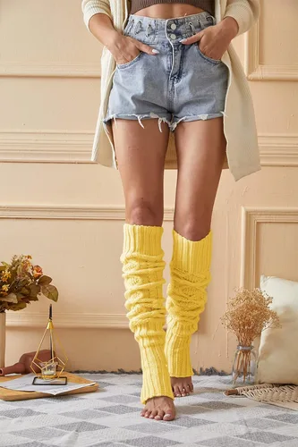 Vista 6 de Leoparts Calentadores de piernas con estribo extra largos para mujer, calcetines de punto por encima de la rodilla hasta el muslo sin pies