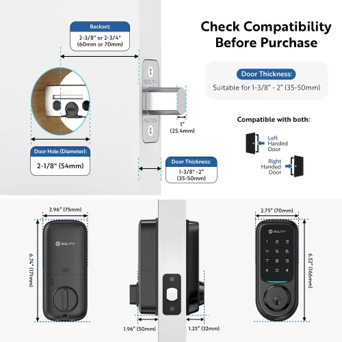 Vista 9 de Solity Cerradura digital inteligente sin concentrador, diseñada en Corea, entrada sin llave, Wi-Fi, control remoto, teclado de pantalla táctil Negro
