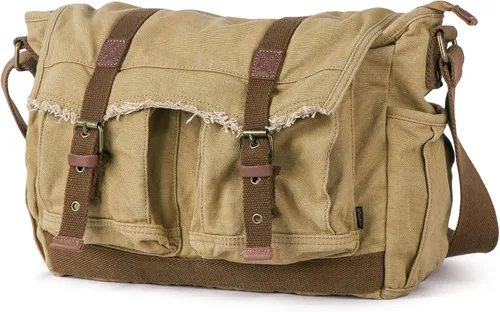 Vista 2 de GOOTIUM Canvas Messenger Bag - Vintage Shoulder Bag Frayed Style Boho Purse