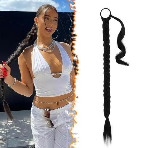 Vista 44 de Barsdar Extensión de 26 Pulgadas de Cola de Caballo Trenzada Larga con Banda Elástica - Extensiones de Cabello en Cola de Caballo Recta y Elegante