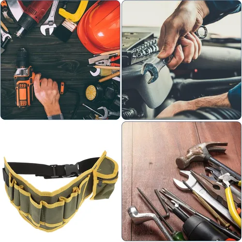Vista 5 de VILLCASE Cinturón de herramientas para electricista, carpintero, trabajador de la construcción, cinturón de herramientas ajustable, bolsa