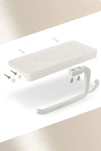 Vista 4 de Neater Nest Soporte de papel higiénico reversible con estante para teléfono, estilo decorativo (blanco)