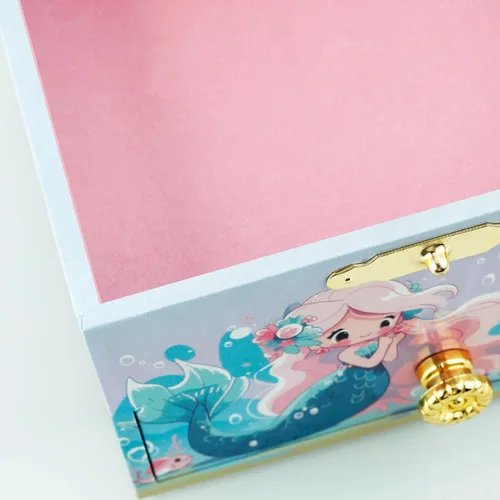 Vista 5 de RR ROUND RICH DESIGN Joyero musical para niños para niñas, incluye cajón y bonito juego de joyas con bonito tema de sirena, hermoso tono de ensueño