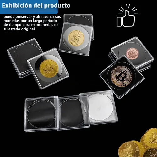 Vista 4 de 20 piezas de estuches ajustables de acrílico para colección de monedas con esponjas, soporte de monedas con cierre, estuches de protección