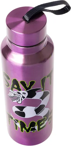 Vista 3 de Silver Buffalo Beetlejuice - Botella de agua de acero inoxidable con correa "Say it Three Times" con gusano de arena, 27 onzas