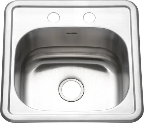 Vista 6 de Houzer Fregadero de barra y preparación de acero inoxidable para hospitalidad: fregadero de 2 agujeros de montaje superior de 15 pulgadas para bar