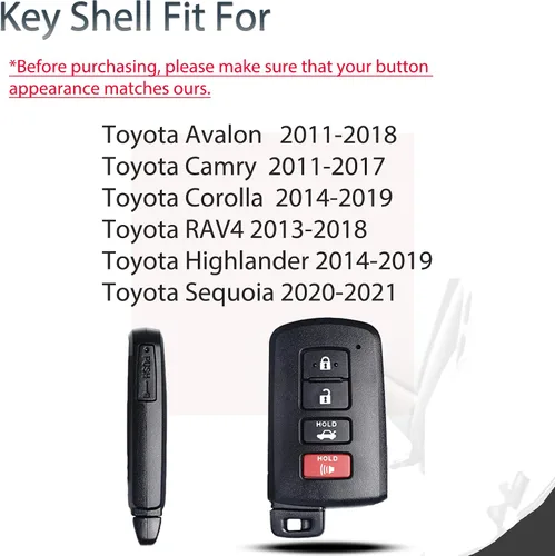 Vista 4 de SUPALAND Carcasa de llavero de repuesto para Toyota Avalon Camry Corolla RAV4 Highlander Sequoia 2011 2012 2013 2014 2015 2016 2017 2018 2019