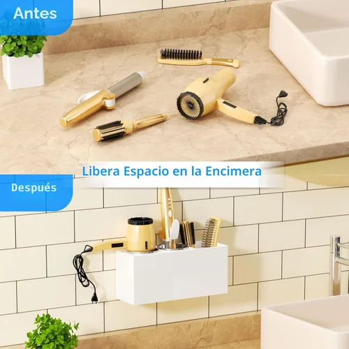 Vista 7 de NIUBEE Organizador de herramientas de peinado de montaje en pared - Soporte de gabinete de baño para secadores, planchas planas, rizadores - Blanco
