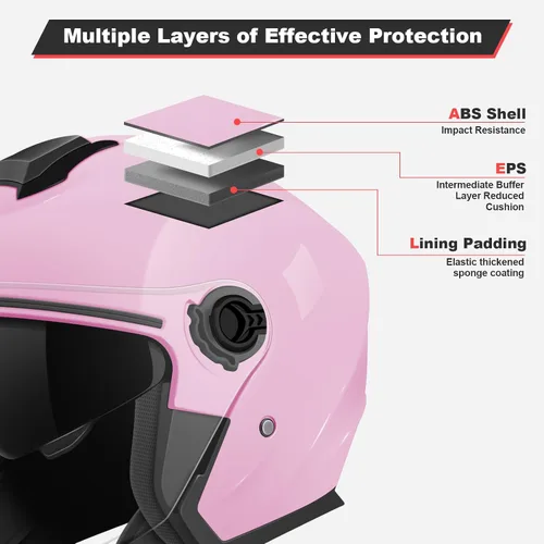 Vista 2 de Casco de motocicleta abierto para adultos 3/4, con doble visera, para moto, scooter, ebike, ciclomotor, para hombres y mujeres, aprobado por el DOT