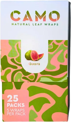 Vista 2 de Envolturas de hojas naturales afganas de camuflaje de varios sabores – 125 (25 x 5) envolturas de hojas por caja – (guayaba) con una calcomanía