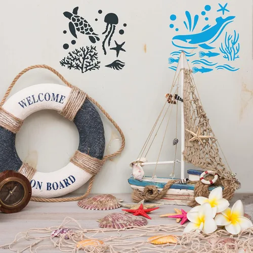 Vista 5 de 30 plantillas de criaturas marinas y oceánicas de 5 x 5 pulgadas para pintar animales marinos, plantillas de patrón de bricolaje, plantillas