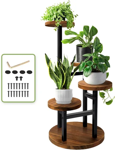Vista 10 de AUGOSTA - Soporte para plantas de 3 niveles, estante alto de metal y madera para exhibición en interiores y exteriores, soporte para macetas