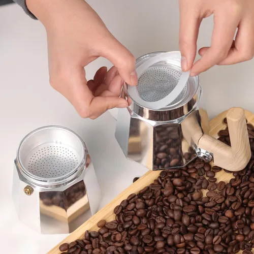 Vista 7 de Sivaphe 3 tazas Moka Pot piezas de repuesto infusor para estufa italiana de aluminio, cafetera expreso, 1 filtro y 3 sellos de junta de silicona