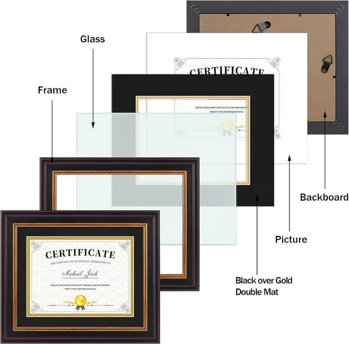 Vista 5 de Frametory, Marco de diploma de 6 x 8 con paspartú doble (negro/dorado) o de 8 x 10 pulgadas sin paspartú, oro negro y borgoña, soporte de caballete