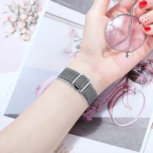 Vista 6 de Paquete de 3 correas elásticas de nailon y silicona delgadas compatibles con Fitbit Charge 6/Charge 5, correa deportiva de repuesto ajustable Nailon