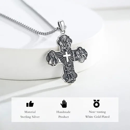 Vista 2 de Brisskaari Collar ovalado de San MiguelSan Cristóbal para mujeres y hombres plata de ley 925 collar con colgante de amuleto de San Patricio arcángel