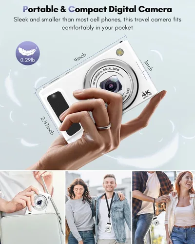 Vista 7 de Cámara digital 4K, cámaras de enfoque automático de 48 MP para fotografía, cámara compacta de vlogging con cámara frontal y trasera, cámaras