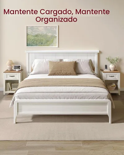 Vista 4 de VASAGLE Colección LIRY - Mesitas de noche de estilo granja con estación de carga, juego de 2 mesas de cabecera, mesas auxiliares con cajón Blanco