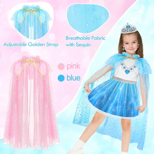 Vista 5 de Princess Dress Up Clothes for Little Girls Toddlers, Princess Costume Set with Princess Cape, Tutu, Crown, Shoes