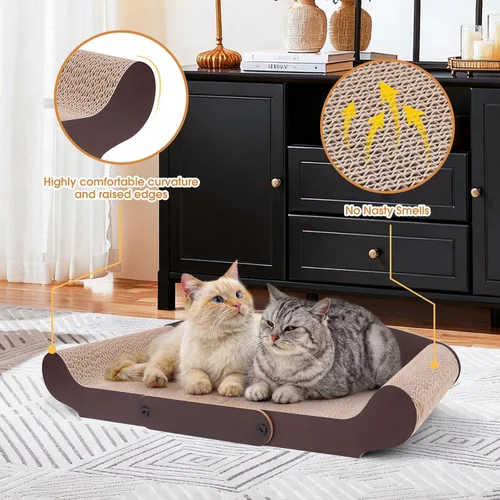 Vista 6 de Cama rascador de cartón para gatos de 27.6 pulgadas, sofá rascador extragrande para gatos de interior, caja de rascar tumbona con juguete de varita