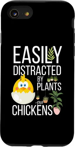 Vista 13 de iPhone 15 divertida cita de granja, fácil de distraer con plantas y pollos caso